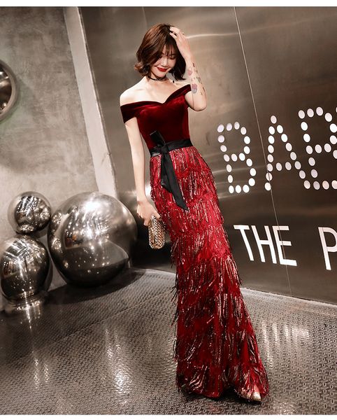 elegant women off shoulder long burgundy sheath prom dresses blingbling vestido de festa lace up formal party gowns for women, Black
elegant women off shoulder long burgundy sheath prom dresses blingbling vestido de festa lace up formal party gowns for women, Black