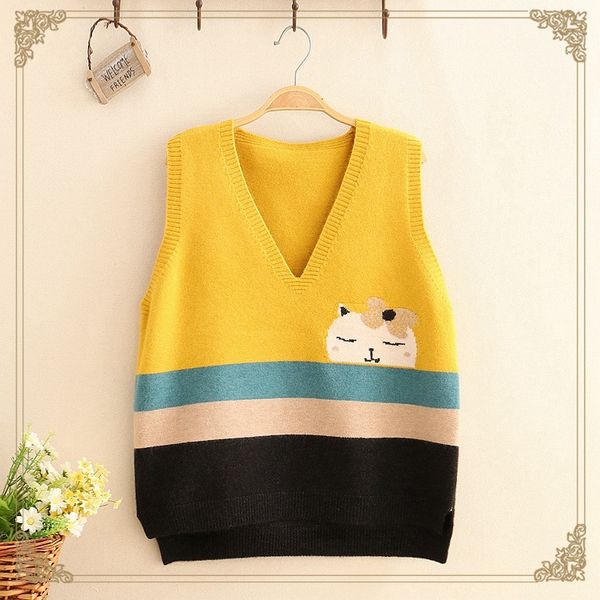 literary contrast color kitten sweater women 2019 autumn and winter new sweater casual loose lazy wild vest, White;black
literary contrast color kitten sweater women 2019 autumn and winter new sweater casual loose lazy wild vest, White;black