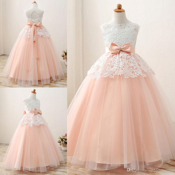 lovely scoop neck lace flower girl dresses lace up back with bow tulle floor-length girls pageant dresses first communion dresses, White;blue
lovely scoop neck lace flower girl dresses lace up back with bow tulle floor-length girls pageant dresses first communion dresses, White;blue