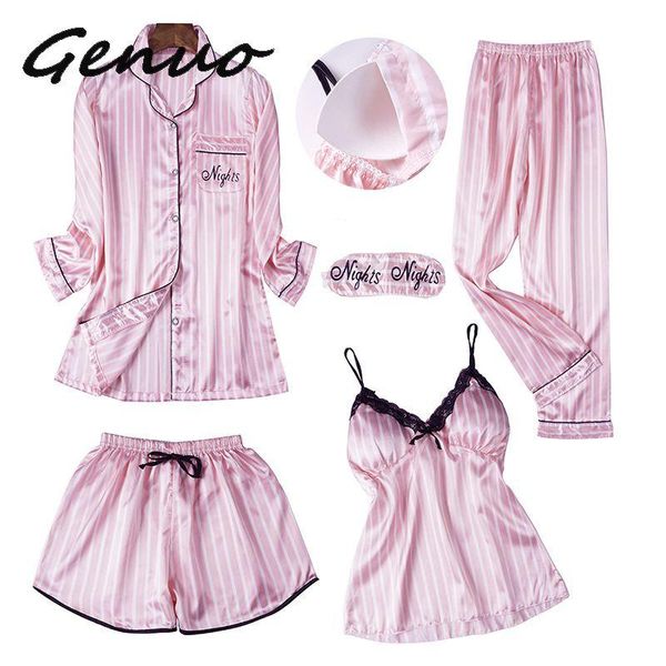 spring summer women long sleeve print pajamas sets with pants spaghetti strap pigama 5 pieces homewear with chest pads, Black;red
spring summer women long sleeve print pajamas sets with pants spaghetti strap pigama 5 pieces homewear with chest pads, Black;red