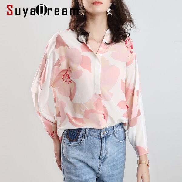 suyadream women floral printed blouses 100%silk crepe bat sleeved loose blouse shirt 2020 spring summer elegant top, White
suyadream women floral printed blouses 100%silk crepe bat sleeved loose blouse shirt 2020 spring summer elegant top, White