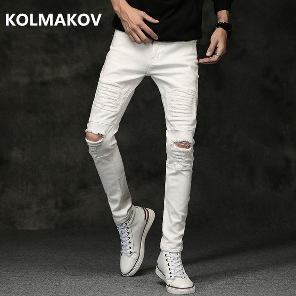 2019 spring new men jeans black white classic fashion hole style denim skinny jeans men's casual slim fit trousers, Blue
2019 spring new men jeans black white classic fashion hole style denim skinny jeans men's casual slim fit trousers, Blue