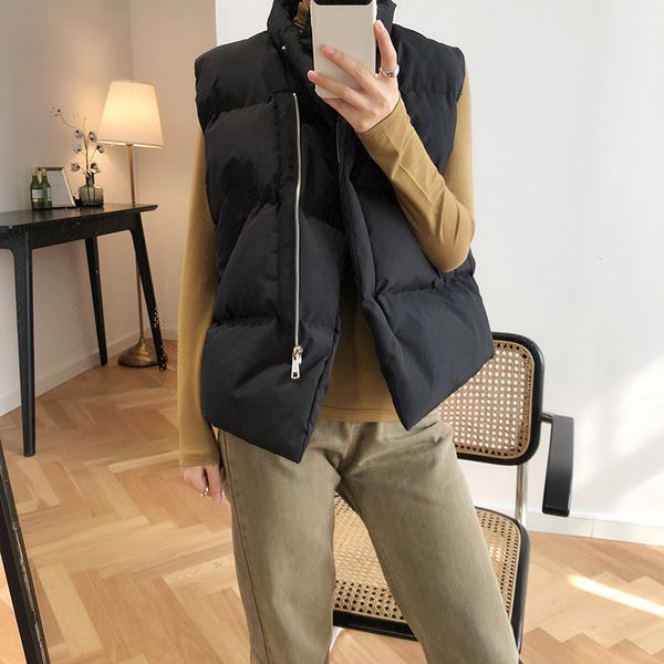 winter thick warm cotton vest women 2019 stand collar sleeveless clothes short waistcoat modern stylish female heated loose vest, Black;white