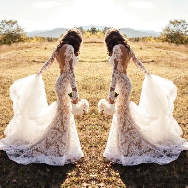 2019 Romantic Full Lace White Wedding Dresses Mermaid Illusion Long Sleeves Sexy Backless Appliqued Long Western Country Bridal Gowns BA8569
2019 Romantic Full Lace White Wedding Dresses Mermaid Illusion Long Sleeves Sexy Backless Appliqued Long Western Country Bridal Gowns BA8569