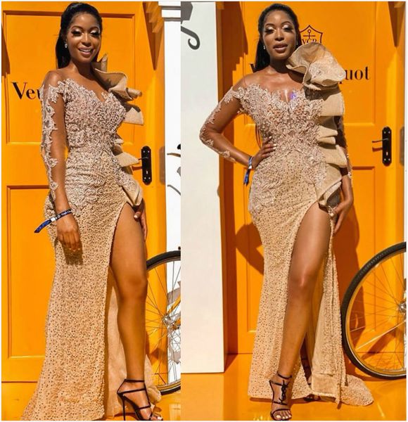 arabic aso ebi stylish gold evening dresses lace beaded prom dresses sheer neck high split formal party second reception gowns, Black
arabic aso ebi stylish gold evening dresses lace beaded prom dresses sheer neck high split formal party second reception gowns, Black