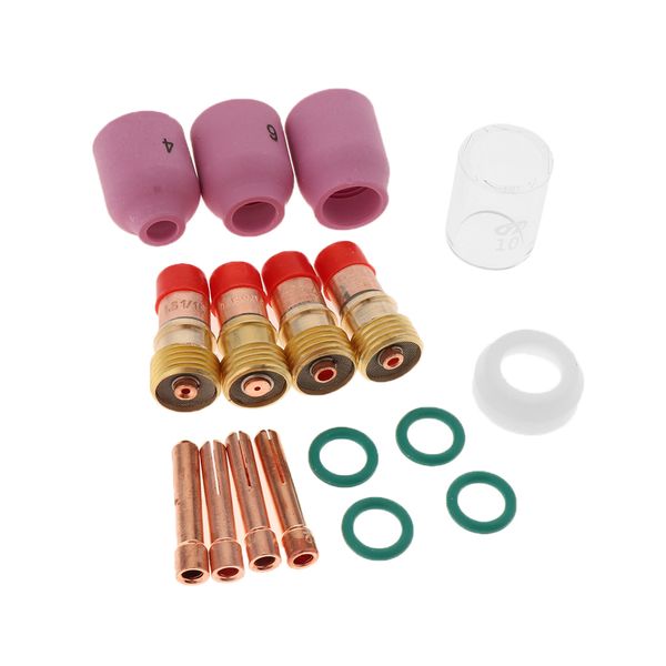 17pcs tig gas lens back cap collet body kit alumina nozzle fit tig welding torch wp17/18/26
17pcs tig gas lens back cap collet body kit alumina nozzle fit tig welding torch wp17/18/26