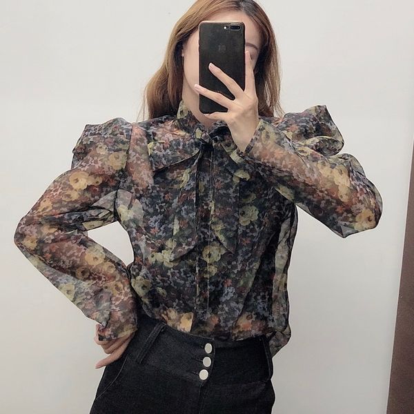 stylish women blouse shirt autumn 2019 new fashion vintage floral prints transparent organza modern lady puff sleeve, White
stylish women blouse shirt autumn 2019 new fashion vintage floral prints transparent organza modern lady puff sleeve, White