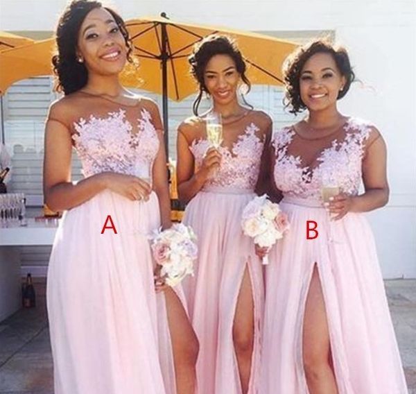 2020 country blush pink bridesmaid dresses sheer jewel neck lace appliques maid of honor prom dresses split formal evening gowns wear, White;pink
2020 country blush pink bridesmaid dresses sheer jewel neck lace appliques maid of honor prom dresses split formal evening gowns wear, White;pink
