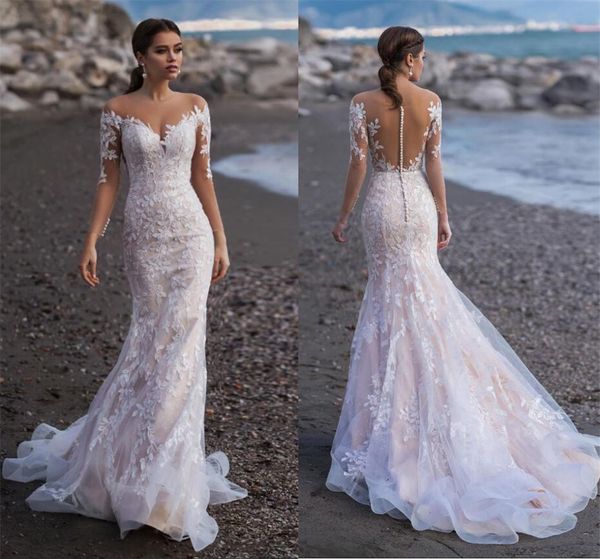 scoop long sleeves mermaid wedding dresses abito da sposa sweep train lace bridal gowns vintage full lace vestido de casamento, White
scoop long sleeves mermaid wedding dresses abito da sposa sweep train lace bridal gowns vintage full lace vestido de casamento, White