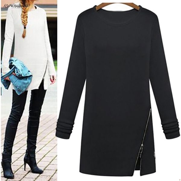 women winter clothing long sleeve o neck female side split applique polyester zipper long solid female blouse pullovers, White
women winter clothing long sleeve o neck female side split applique polyester zipper long solid female blouse pullovers, White