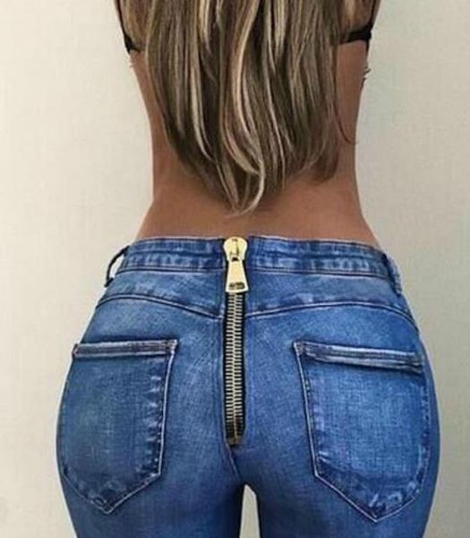 women designer jeans hip-lifting high waisted skinny jeans fashion zipper elastic jeans women clothing, Blue