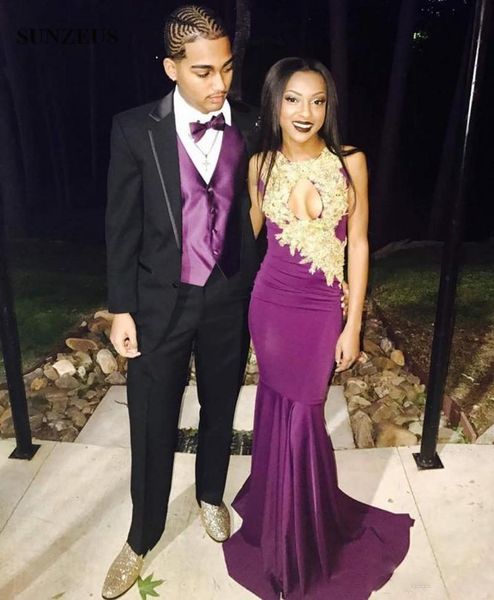 elegant purple prom dresses with gold lace appliques mermaid long black girls party evening gowns
elegant purple prom dresses with gold lace appliques mermaid long black girls party evening gowns