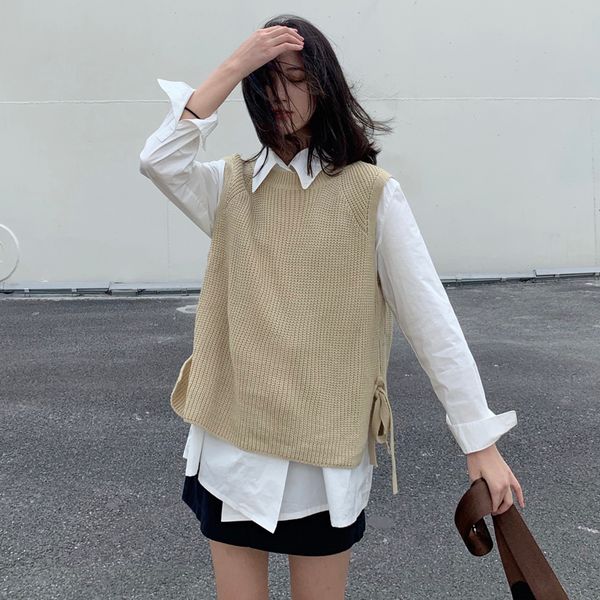 women's vests autumn women sweater waistcoat 2021 harajuku womens elegant student lace up pullover knitting outerwear vest, Black;white
women's vests autumn women sweater waistcoat 2021 harajuku womens elegant student lace up pullover knitting outerwear vest, Black;white