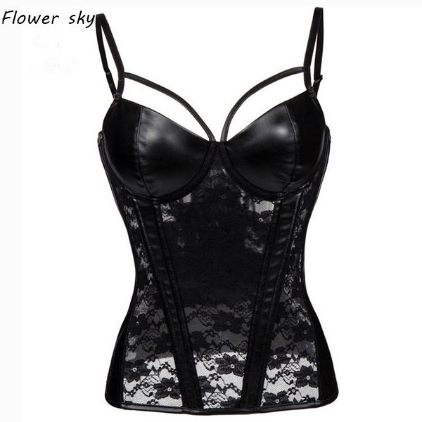 women's punk goth floral lace patch faux leather bustier corset party bralet crop corset, Black;white
women's punk goth floral lace patch faux leather bustier corset party bralet crop corset, Black;white