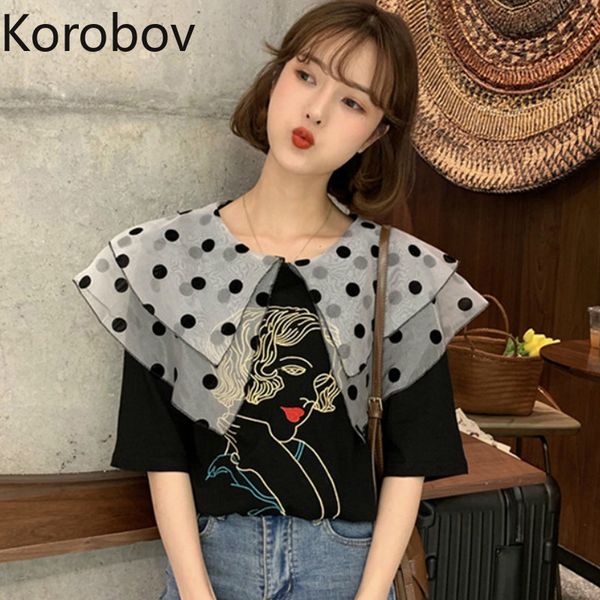 korobov sweet character embroidery harajuku t shirt ruffles dot mesh patchwork o neck t shirts short sleeve korean tee 78035, White
korobov sweet character embroidery harajuku t shirt ruffles dot mesh patchwork o neck t shirts short sleeve korean tee 78035, White