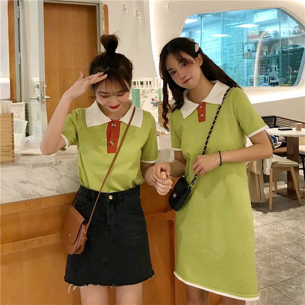 p shoot 2019 spring summer new style women's dress friend mixed colors collar two-button sweater mid-length dress, White;black
p shoot 2019 spring summer new style women's dress friend mixed colors collar two-button sweater mid-length dress, White;black