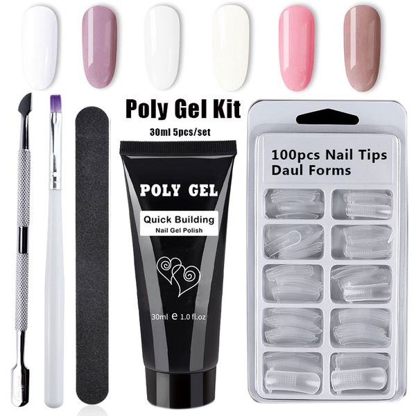 

drop shipping poly gel set led uv gel varnish nail polish art kit quick building for nails extensions hard jelly polygel, Red;pink