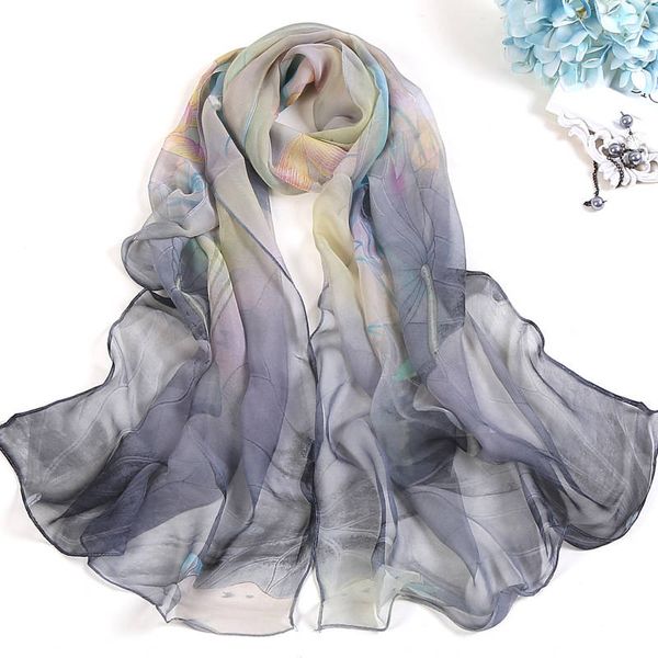 

2019 fashion summer women silk scarf floral print beach pareo scarves thin shawls and wraps hijab female foulard soie bufanda, Blue;gray