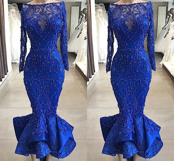 real images luxury royal blue mermaid prom evening dresses bateau neck beaded pearls fitted bodice ruffles ankle length short cocktail gowns, Black;red
real images luxury royal blue mermaid prom evening dresses bateau neck beaded pearls fitted bodice ruffles ankle length short cocktail gowns, Black;red