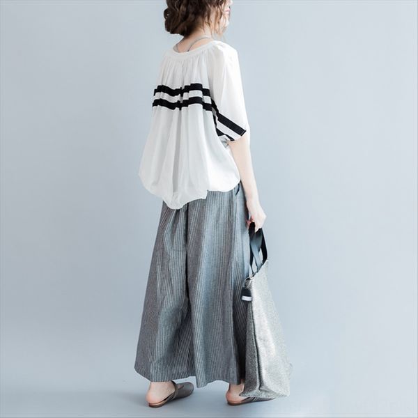 2020 large size back stripe hem bandwidth loose lantern bat shirt + lantern wide leg pants shirt wide leg pants pants, White
2020 large size back stripe hem bandwidth loose lantern bat shirt + lantern wide leg pants shirt wide leg pants pants, White