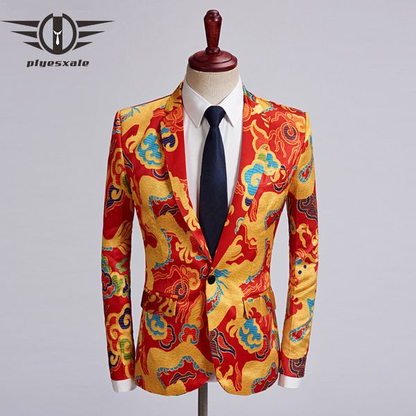 plyesxale 2018 autumn mens casual blazers jacket chinese style red gold mens dragon printed blazer singer stage prom blazer q474, White;black
plyesxale 2018 autumn mens casual blazers jacket chinese style red gold mens dragon printed blazer singer stage prom blazer q474, White;black