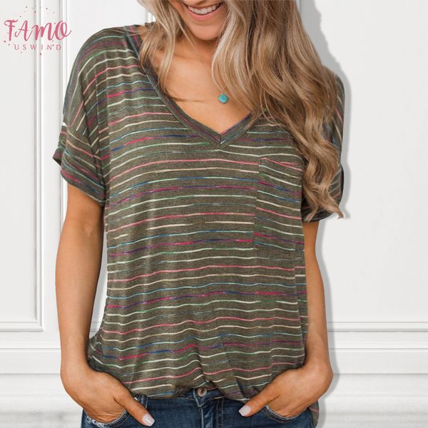t shirt women 2020 v neck loose striped short sleeves women tee summer casual female tees women clothes, White
t shirt women 2020 v neck loose striped short sleeves women tee summer casual female tees women clothes, White
