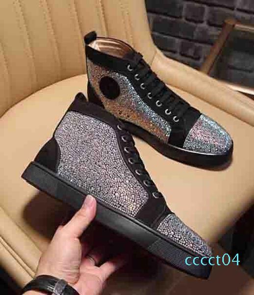 with box,dust bag) red bottom sneakers rhinestone strass high sneakers red sole women men flats fashion casual shoe disc ct04, Black
with box,dust bag) red bottom sneakers rhinestone strass high sneakers red sole women men flats fashion casual shoe disc ct04, Black