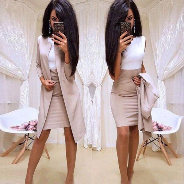 office lady formal dress suits business wear women long blazer jacket sheath dress 2 piece set, White
office lady formal dress suits business wear women long blazer jacket sheath dress 2 piece set, White