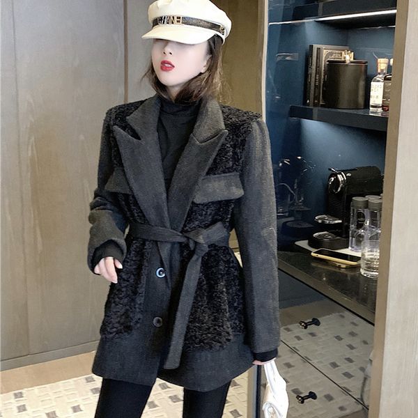 lambhair patchwok wool blend coat fake two pieces women designer 2019 adjustable waist single breasted spliced, Black
lambhair patchwok wool blend coat fake two pieces women designer 2019 adjustable waist single breasted spliced, Black
