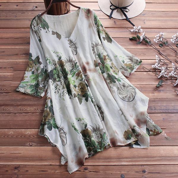 plus size bohemian blouses woman 2019 vintage floral printed v-neck irregular hem half sleeve ladies chemise femme, White
plus size bohemian blouses woman 2019 vintage floral printed v-neck irregular hem half sleeve ladies chemise femme, White