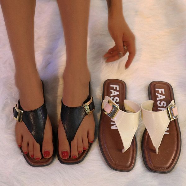 women slippers t shape sandals clip toe flat beach shoes summer ladies shoes flip flops casual comfort woman plus size female, Black