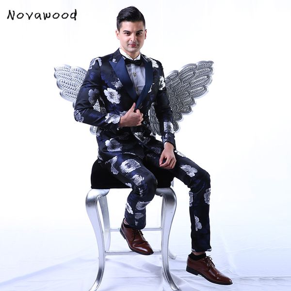 two piece (jacket+pants) men's suit casual jacquard suits printed groom groomsmen wedding dress suits, White;black
two piece (jacket+pants) men's suit casual jacquard suits printed groom groomsmen wedding dress suits, White;black