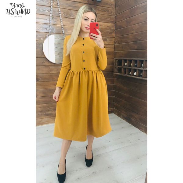 women autumn winter button solid straight dress office lady o neck long sleeve 2020 fashion elegant party mid length dress, Black;gray
women autumn winter button solid straight dress office lady o neck long sleeve 2020 fashion elegant party mid length dress, Black;gray