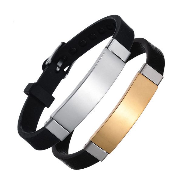black silicone leather blank bracelet gold silver color stainless steel bracelets for men vintage male jewelry gift accessories, Golden;silver
black silicone leather blank bracelet gold silver color stainless steel bracelets for men vintage male jewelry gift accessories, Golden;silver