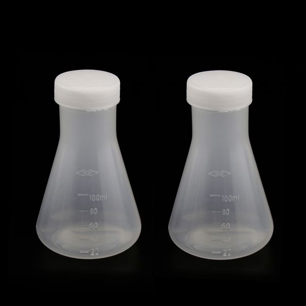 2 pieces 100ml lab graduated plastic conical erlenmeyer flask with cap, measuring, smooth thickened wall
2 pieces 100ml lab graduated plastic conical erlenmeyer flask with cap, measuring, smooth thickened wall