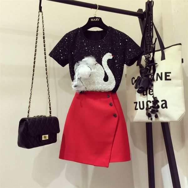 new fur 2019 top summer womens stereo swan блестки вышивка футболка мода линия юбка twinset дамы юбка set, White
new fur 2019 top summer womens stereo swan блестки вышивка футболка мода линия юбка twinset дамы юбка set, White