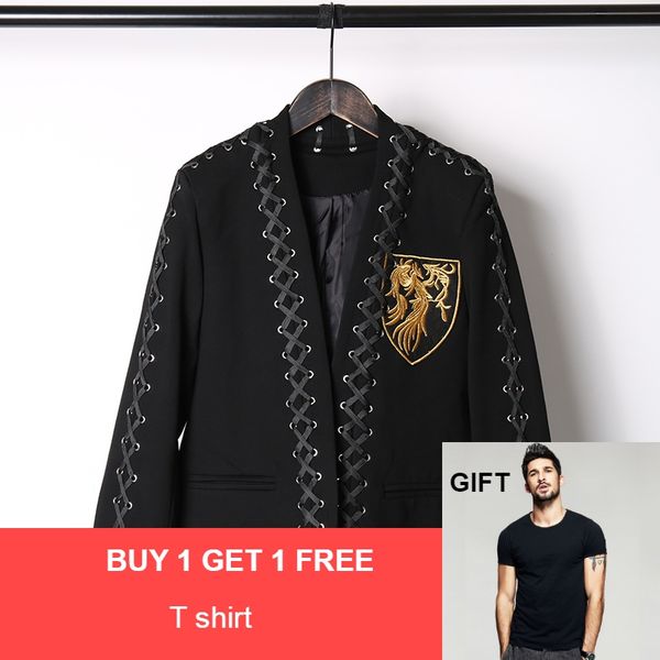 plus size men gold embroidery ribbons short blazer spring autumn slim fit solid club performance suit jacket formal outwear, White;black
plus size men gold embroidery ribbons short blazer spring autumn slim fit solid club performance suit jacket formal outwear, White;black