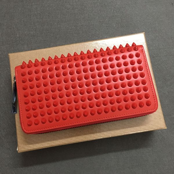 

long style bags panelled spiked clutch women patent leather mixed color rivets bag clutches lady long purses with spikes men wallets, Red;black