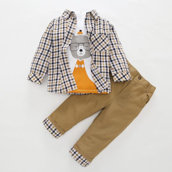3 pcs baby boy clothes gentleman outfits boy plaid print shirt cartoon t-shirt pant toddler suit set, White
3 pcs baby boy clothes gentleman outfits boy plaid print shirt cartoon t-shirt pant toddler suit set, White