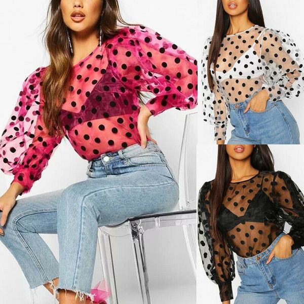 fashion women sheer mesh long puff sleeve shirt ladies casual loose blouse see through ploka dot baggy tunic clothing, White
fashion women sheer mesh long puff sleeve shirt ladies casual loose blouse see through ploka dot baggy tunic clothing, White