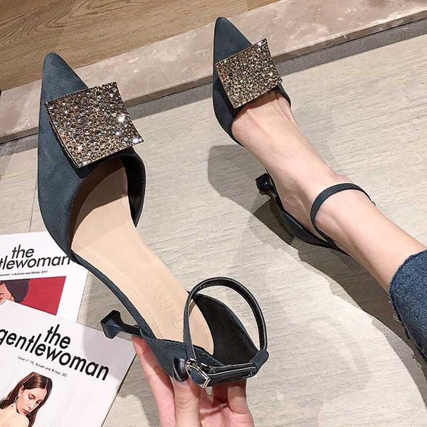 women's shoes pointed single shoes 2020 spring new fashion metal square buckle rhinestone high heel sandals, Black
women's shoes pointed single shoes 2020 spring new fashion metal square buckle rhinestone high heel sandals, Black