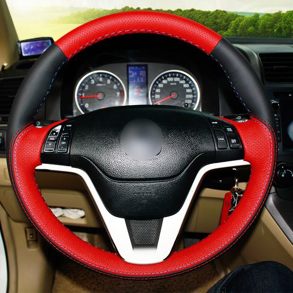 diy hand sewing black red genuine leather car steering wheel cover for honda crv 2007-2011
diy hand sewing black red genuine leather car steering wheel cover for honda crv 2007-2011