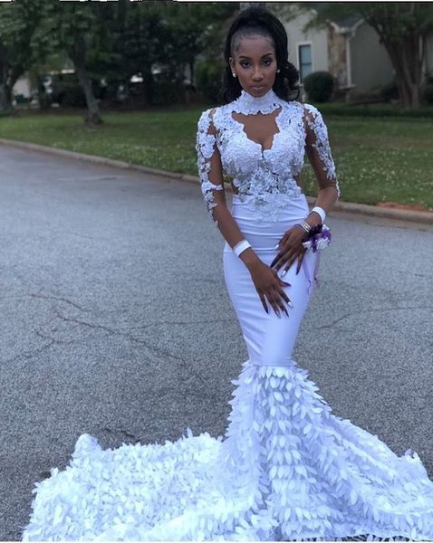 elegant high neck long sleeves mermaid prom dresses 2020 illusion lace applique 3d floral black girl long graduation evening dress 
elegant high neck long sleeves mermaid prom dresses 2020 illusion lace applique 3d floral black girl long graduation evening dress