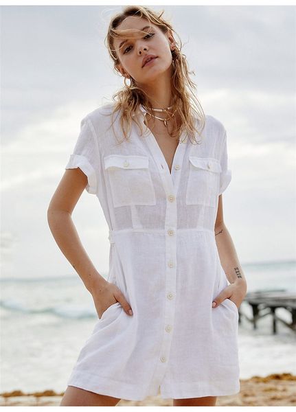 women's cotton double-pocket single-breasted shirt beach dress bikini blouse holiday sunscreen shirt female, White;black
women's cotton double-pocket single-breasted shirt beach dress bikini blouse holiday sunscreen shirt female, White;black