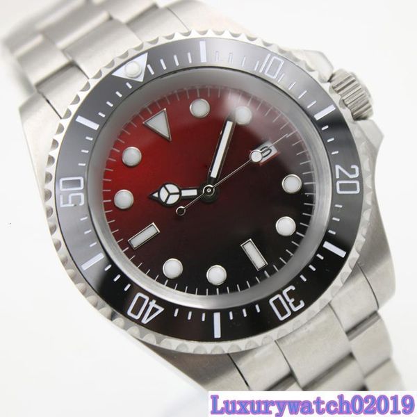 44mm sapphire automatic date mens watches deep red black dial with a ceramic ring luminous hands silver 316l stainless steel bracklet, Slivery;brown
44mm sapphire automatic date mens watches deep red black dial with a ceramic ring luminous hands silver 316l stainless steel bracklet, Slivery;brown