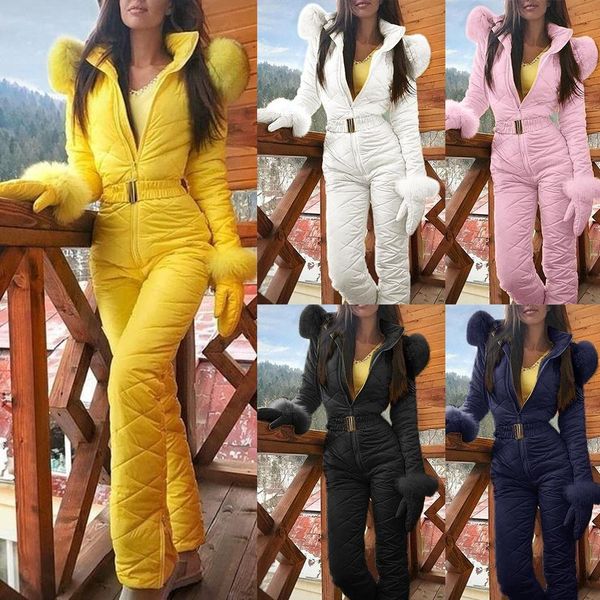 women winter outdoor zipper faux fur collar hooded warm fleece skiing jumpsuit, Black;white
women winter outdoor zipper faux fur collar hooded warm fleece skiing jumpsuit, Black;white