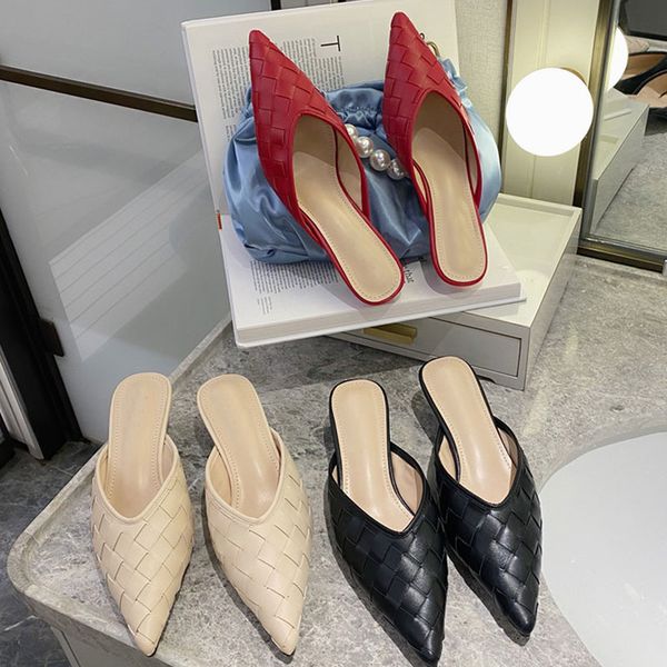 2020 new women slippers weave leather women sandal pointed toe slip on ladies mules stiletto heel slides shoes, Black
2020 new women slippers weave leather women sandal pointed toe slip on ladies mules stiletto heel slides shoes, Black