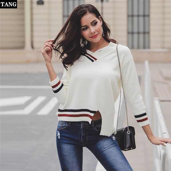 2019 new black white sweater irregular hem slits v-neck sweaters elasticity pullover normal section lazy wind sweater, White;black
2019 new black white sweater irregular hem slits v-neck sweaters elasticity pullover normal section lazy wind sweater, White;black