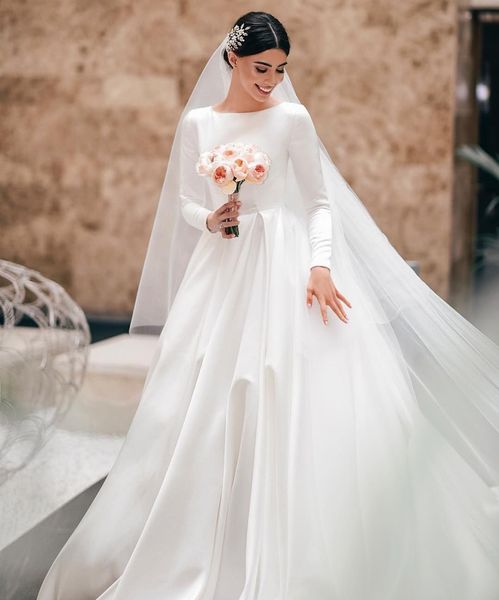 elegant arabic women's a-line long sleeve satin wedding dresses with pockets custom made ivory maxi bridal gowns formal dresses brautkl, White
elegant arabic women's a-line long sleeve satin wedding dresses with pockets custom made ivory maxi bridal gowns formal dresses brautkl, White