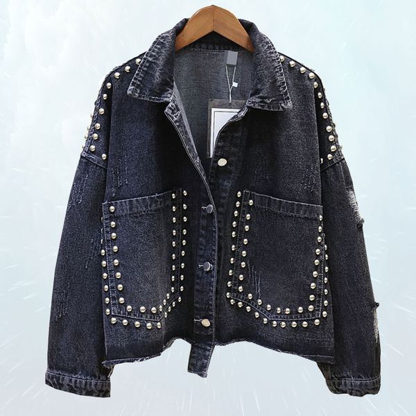 2019 spring autumn denim jacket women fashion rivets black jeans jacket loose thin plus size irregular outwear female coat sl163, Black;brown
2019 spring autumn denim jacket women fashion rivets black jeans jacket loose thin plus size irregular outwear female coat sl163, Black;brown